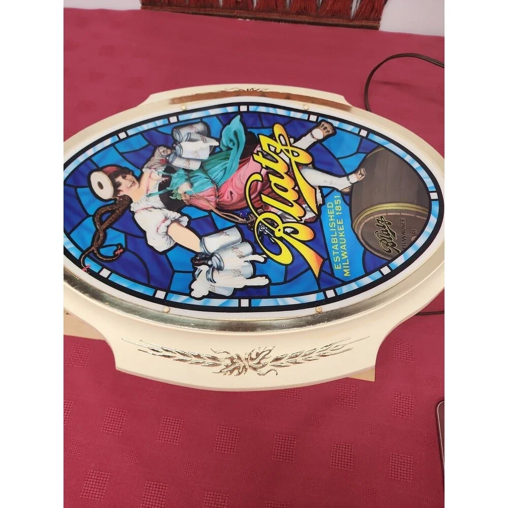 VTG 1960s Blatz Beer Sign Lighted Valerie The Barmaid Faux Stained Glass Working